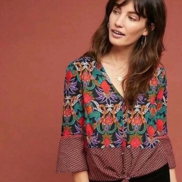 Anthropologie Tops - Anthropologie Maeve Lightweight Tie Front V-Neck Button Down